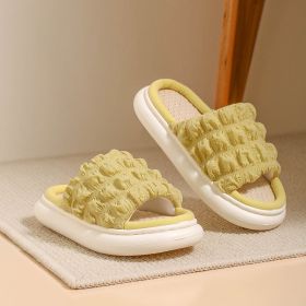 Summer Linen Slippers Women Girl Home Fluffy Casual Outdoor Indoor House Couple Thick Sole Sandals Soft Comfortable Four Seasons (Color: Yellow)