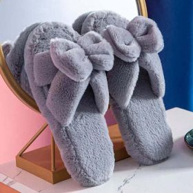 Women Slippers Winter Soft Bow Open Toe Home Cotton Shoes (size: 39-40)