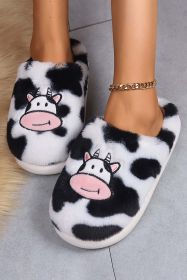 White Cartoon Animal Embroidered Fuzzy Home Slippers (Color: White)