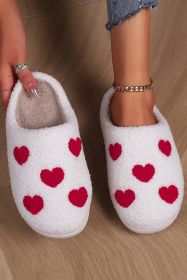 White Valentines Day Hearts Print Plush Slippers (Color: White)